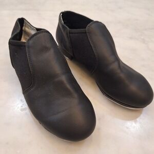 Revolution Tap Shoes Womens 6.5A Black Leather Slip On Split Sole Dance #571